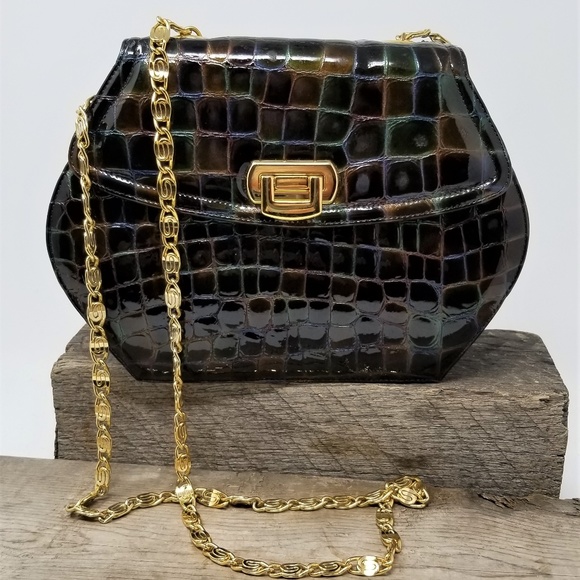 Frenchy of California Handbags - Frenchy of California Crossbody Gold Chain Gator